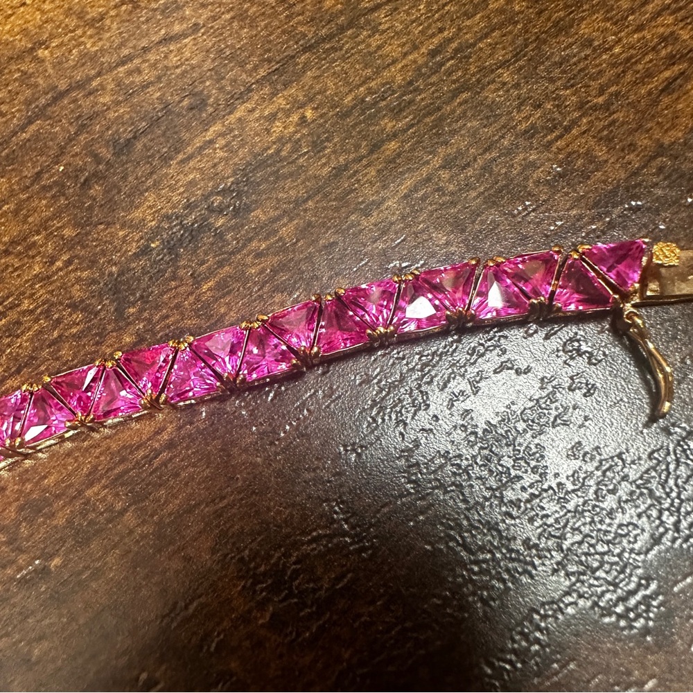 UTC Lab Created Pink Sapphire and .925 Sterling Gold Vermeil Triangle Bracelet